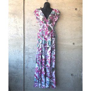Italian Floral Maxi Dress loose chic boho trendy brunch summer transition date